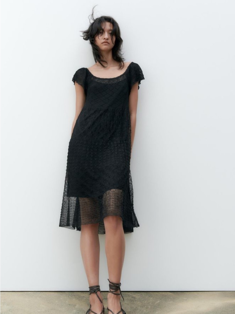 Zara Black High-Low Lace Scoop Dress